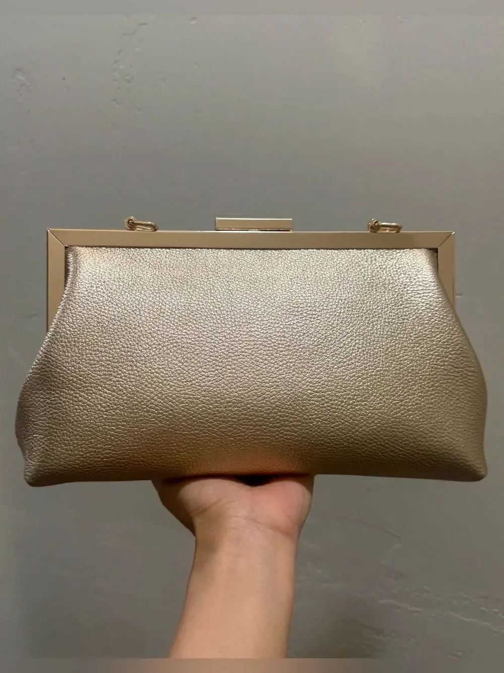 Gold Pebble Leather Handmade Asymmetrical Ruffles Push Lock Frame Bag